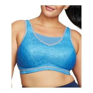 Glamorise Womens No Bounce Elite Wire Free Sports Bra Blue Size 38D